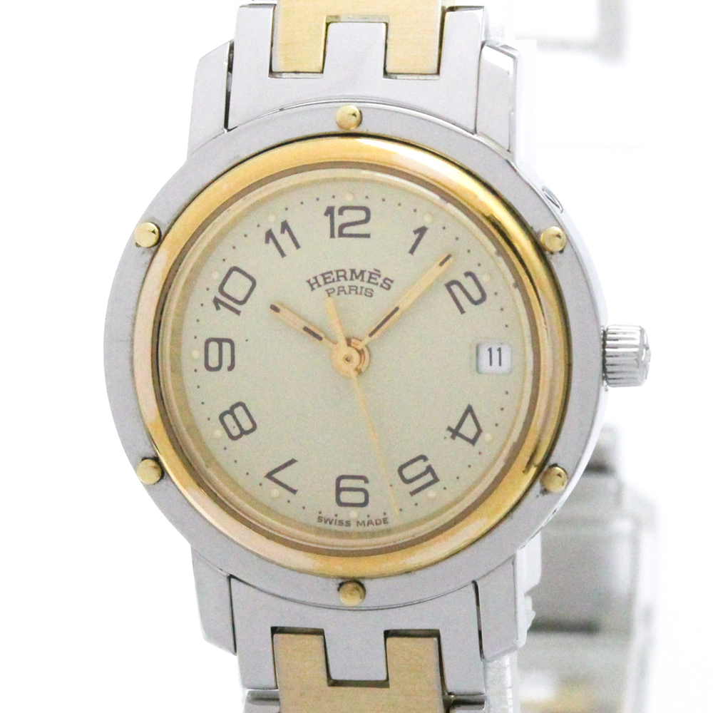 HERMES Clipper Gold Plated Steel Quartz Mens Watch CL6.720 Polished